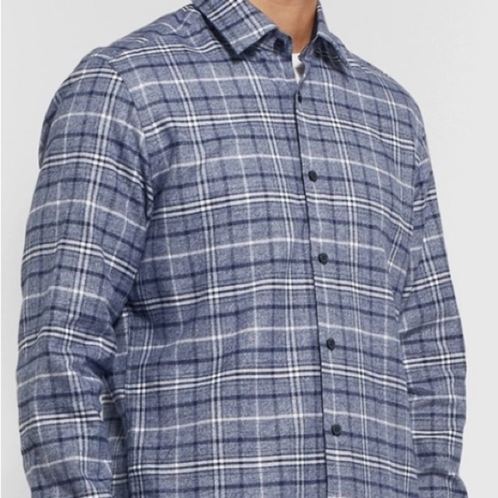 Hugo Boss Blue Checked Cotton Lyocell Flannel Shirt Size‎ S Regular Fit